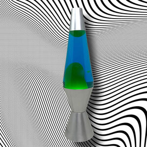 Vintage 2006 Lava Lamp Motion & Glitter #2000 Blue Water Yellow Wax Groovy Retro